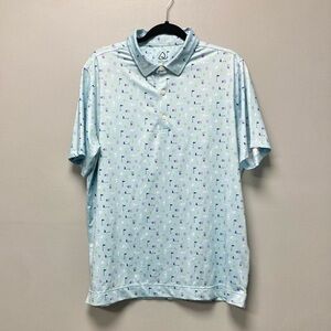Deolax Mens Golf Polo‎ Shirt Blue Novelty Cocktail Print Short Sleeve Size L